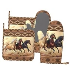 Western Horse Oven Mitts And Pot Holders Set Silicone Heat Brown Yellow. Fixed Price $42.72.