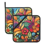 Colorful Boho Florals Pot Holders Set 2 Kitchen Decorative Heat Resistant .... Fixed Price $22.01.