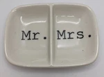 Mr. & Mrs Ceramic Two Section Ring Dish White Marriage Wedding Creative Co-op. Fixed Price $10.00.