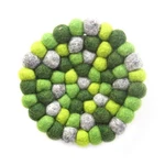 Hand Crafted Felt Ball Trivets From Nepal: Round Chakra, Greens - Global Groove. Fixed Price $22.00.
