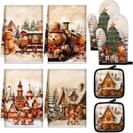 8 Pcs Christmas Kitchen Towel Pot Holders And Oven Mitts Set Black Santa Wint.... Fixed Price $26.10.