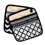 Mackenzie-childs Black & White Zig Zag Potholders Cotton Kitchen Set Of 2 New. Fixed Price $49.95.
