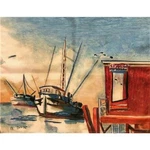 Betsy Drake Place Mats Set Of 2 Town Seagulls Fishing Village Ships. Fixed Price $14.99.