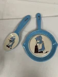 Vintage 1976 Duncan Ceramic Country Frying Pan Trivet Kitchen Decor + Spoon. Fixed Price $5.00.
