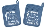 Set Of 2 Cooking Love Made Visible Pot Holders Oven Mitts SG115. Fixed Price $16.99.