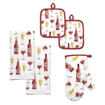 Mainstays 5 Piece Kitchen Set Wine Stack Oven Mitt, Pot Holders, Towels. Fixed Price $14.49.