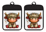 Farm Highland Cow Calf Holiday Pot Holders Oven Mitt Hot Pad Linen Towel XDZ358. Fixed Price $16.99.