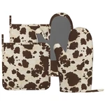 Brown Cowhide Oven Mitts And Pot Holders Sets Silicone Print Kitche.... Fixed Price $33.40.