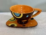 Bella Casa By Ganz Set Abstract Cup & Saucer Orange, Brown, Blue, Pink.. Fixed Price $19.99.