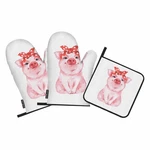 Pink Pig Oven Mitts And Pot Holders Sets Cute Animal Heat Resistant 3 Pcs. Fixed Price $31.04.