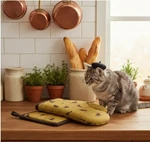 Torchons & Bouchons, Dubout, "cat Interactions" French Oven Mitt Potholder Set. Fixed Price $28.00.