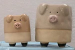 Abbott Collection Stoneware Pig Planter Set Of Two W/legs Pink Snouts Ceramic. Fixed Price $26.20.