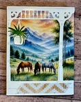 4 Horses Mountain View Front Porch Shimmer Grass Boots Any Occasion Card Kit. Fixed Price $12.95.