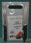 Lady Suzanne 3 Piece Set Carving Knife, Fork, And Nylon Cutting Board, Rn 17252. Fixed Price $11.00.