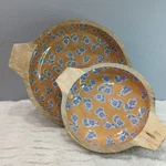 Set Of Two Creative Co-op Enameled Mango Wood Bowls With Handles Nib Defect. Fixed Price $40.00.