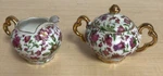 Floral Hand Painted White English China Mini Creamer Lidded Sugar Bowl Set. Fixed Price $49.00.