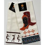 Sedona Home Kitchen Towels Cowboy Boots Kokopelli Southwest Cotton 16X28 Inch. Fixed Price $9.95.