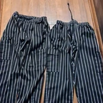 Black White Stripe Cargo Chef Pants 100% Polyester Drawstring Large 2 Pair.. Fixed Price $29.00.