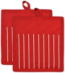 Professional And Commercial Grade, Chef Stripe Kitchen, Potholders, Tango Red. Fixed Price $28.99.
