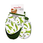 Kitchenaid Mini Oven Mitts 2-PACK Green Pea Design Cotton Grip Heat Resistant. Fixed Price $13.79.