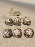 Set Of 6 Tiger Cowrie Sea Shell Napkin Holders Rings Summer Beach Home Decor. Fixed Price $14.40.