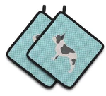 Carolines Treasures French Bulldog Checkerboard Blue Pair Of Pot Holders. Fixed Price $9.31.