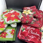 Christmas Poinsettia Kitchen Potholder Oven Mitt Towel Holiday Floral Decor. Fixed Price $14.99.