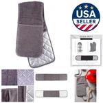 Stylish Gray Cotton Double Oven Mitts - Essential Heat Protection For Bakers. Fixed Price $27.59.