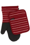 Cuisinart Kitchen Oven Mitt/glove & Potholder Set, Twill Stripe- Red Dahlia. Fixed Price $15.99.