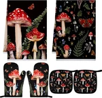 Bencailor 6 Pcs Mushroom Kitchen Towels Oven Mitts And Pot Holders Set Red. Fixed Price $18.69.