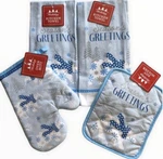 Seasons Greetings Set Of 4 Christmas Dish Towels Potholder Oven Mitt Polar Bear. Fixed Price $24.80.