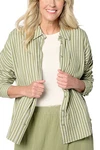 Studio Park X Amy Stran Cotton Gauze Button Front Shirt Olive Stripe. Fixed Price $31.34.
