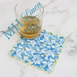 Set Of 4 Nikki Wildflower Liberty London Cocktail Napkins With Yellow Scallops. Fixed Price $18.00.