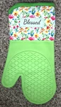Silicone Oven Mitt Glove "blessed" Green Easter Cotton Cuff Blue Pink Flower. Fixed Price $12.97.