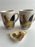 Paula Deen Southern Rooster Coffee Mugs SET-2 Comes With Free Tea Bag Holder Vtg. Fixed Price $14.99.