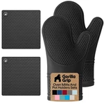 Gorilla Grip Bpa-free Soft Silicone Oven 12.5" Mitts + 7" Trivets, Black. Fixed Price $37.35.