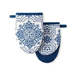 Martha Stewart Strie Medallion Mini Oven Mitt 2-PACK Set, Navy Blue, 5.5X8. Fixed Price $18.95.