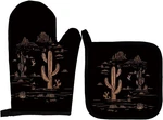 Western Desert Black Oven Mitts And Pot Holders Set, Cactus Kitchen Decor, South. Fixed Price $26.25.