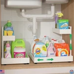 Expandable Under Sink Organizer, 2 Tier Adjustable Pull Out Rack, Pack, White. Fixed Price $73.68.