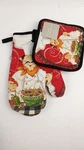 2-PC Quilted Oven Mitt Potholder Chef Design Set Kitchen Textile Red. Fixed Price $8.50.