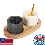 Creative Co-op 2 Marble Bowls Mango Wood Base With Salt Spoon. Fixed Price $33.76.