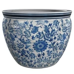 Red Lantern 14" Floral Blue & White Porcelain Fishbowl Planter Cachepot Fo.... Fixed Price $153.12.