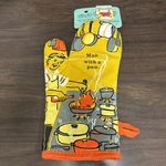 Retro Oven Mitt - Blue Q Man With Pan 100% Cotton Insulated New. Fixed Price $8.00.