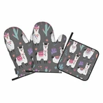 Alpaca Oven Mitts And Pot Holders Set Animal Ethnic Heat Resistant 3 Pcs. Fixed Price $30.52.