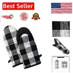Durable Black & White Buffalo Check Oven Mitts - 2 Piece Set For Your Kitchen. Fixed Price $21.99.