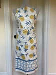 Nwt Pomegranate Inc Full Apron Cotton Cream Blue Yellow Pineapple Print #1213101. Fixed Price $39.00.