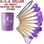 12-PCS Kitchen Silicone Utensils Set With Heat Resist Wooden Handle Purple. Fixed Price $15.95.
