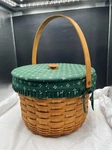 1996 Longaberger Large Round Basket Heritage Green Padded Lid & Liner Protector. Fixed Price $65.00.