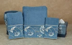 Dublin Rose Embroidered Floral Blue Cotton Bath Towel Set Of Three Flowers. Fixed Price $34.99.
