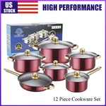 12 Piece Cookware Set Pots And Pans Home Kitchen Cooking Stick, Red. Fixed Price $38.99.